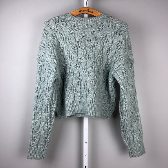 And Now This Cropped Sweater Womens Medium Green Cable Knit Pullover - Picture 4 of 5